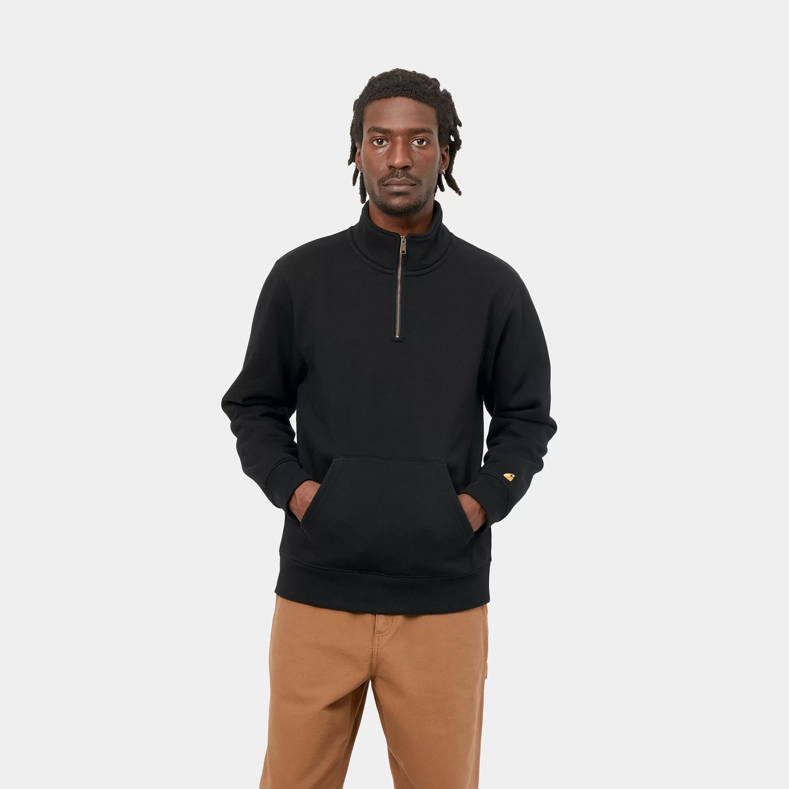 Fashion Carhartt WIP Chase Neck Zip Sweatshirt Black / Gold