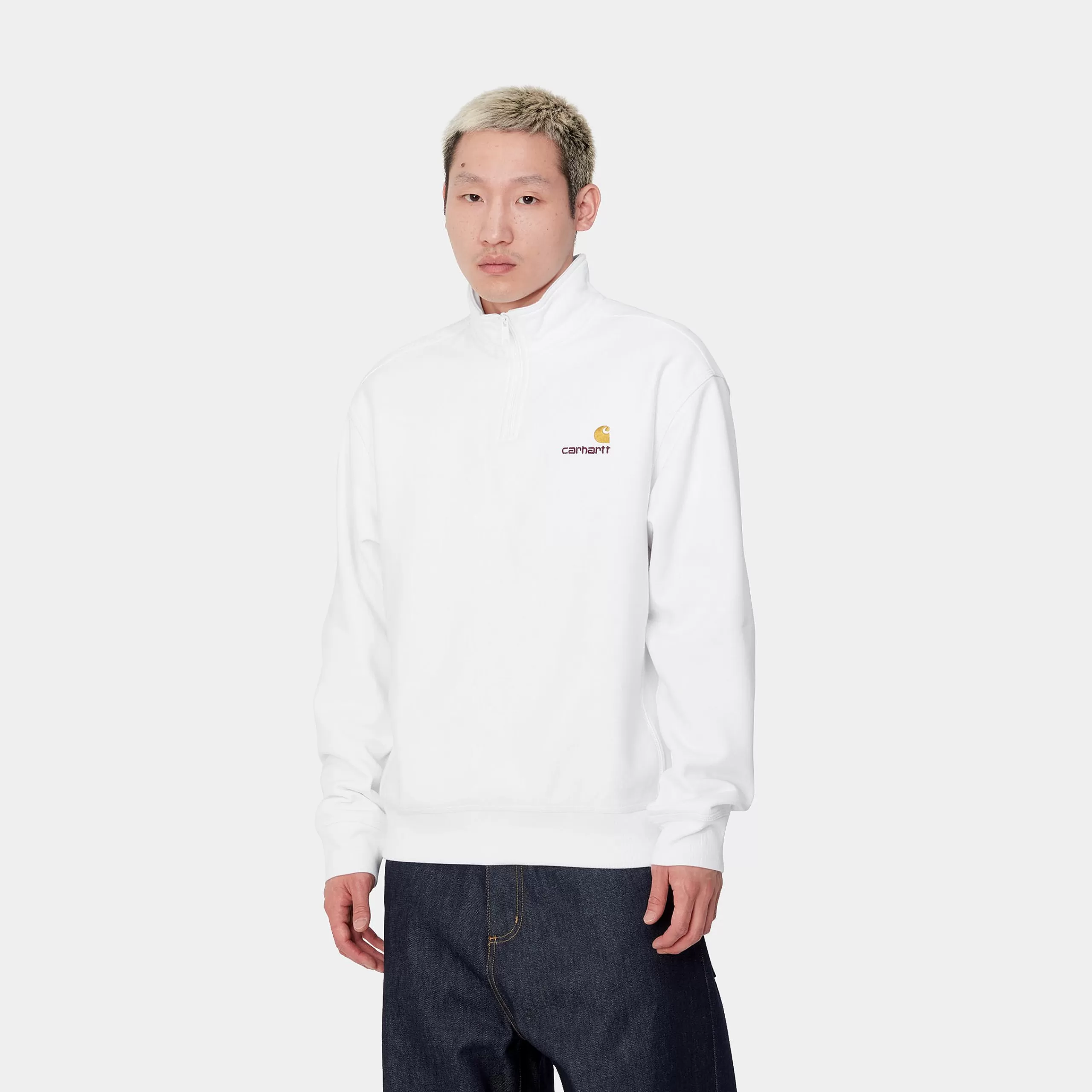 Discount Carhartt WIP Half Zip American Script Sweatshirt White