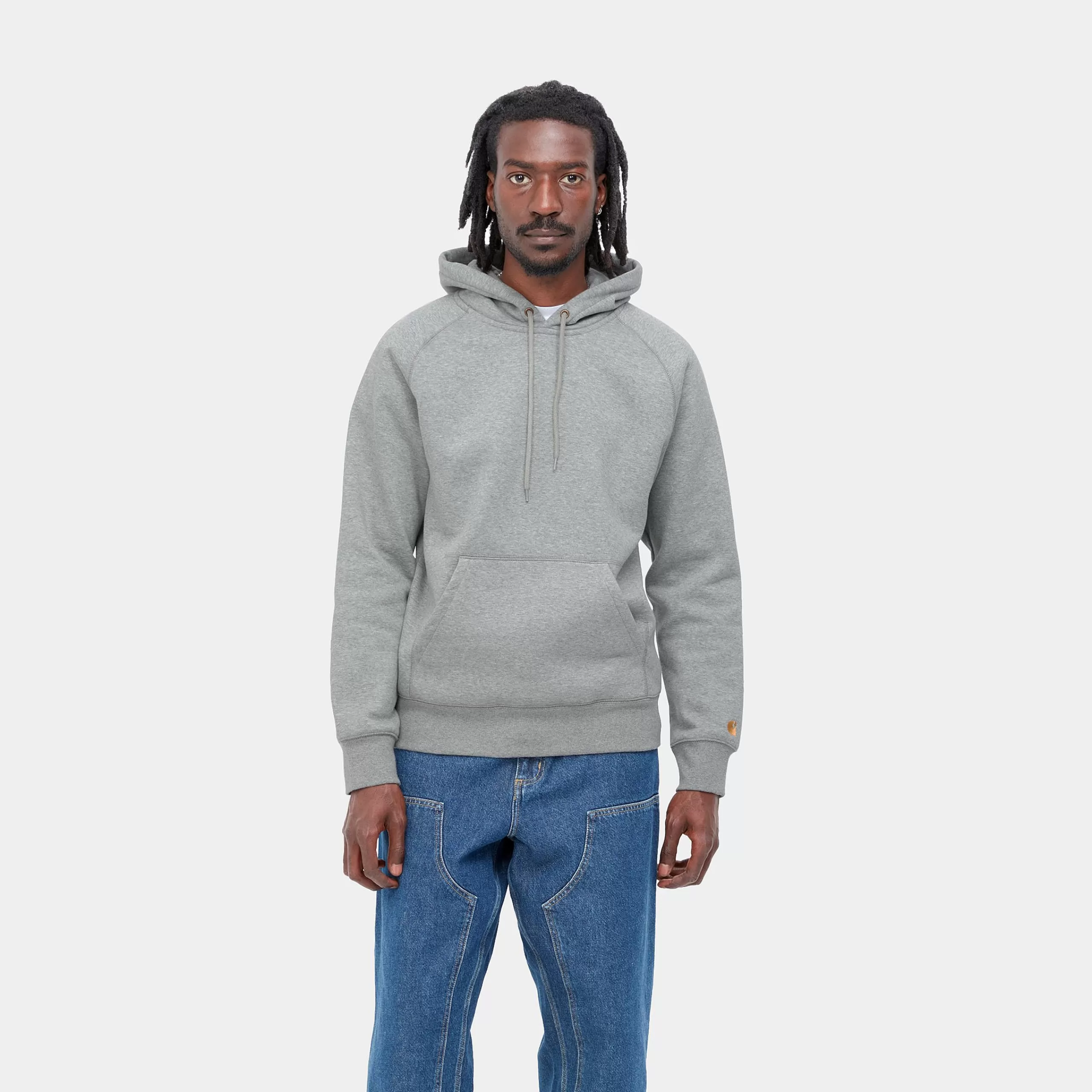 New Carhartt WIP Hooded Chase Sweatshirt Grey Heather / Gold