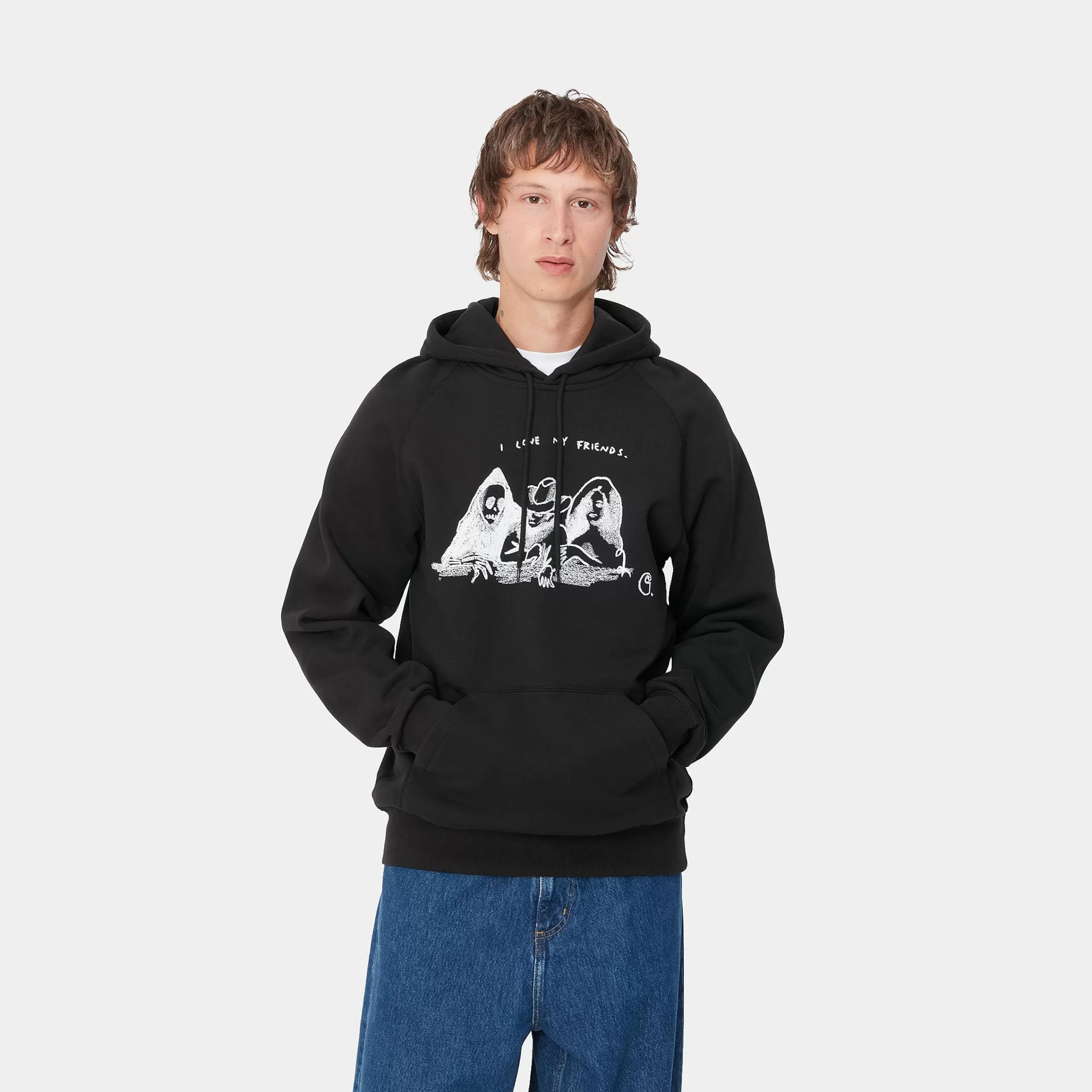 Discount Carhartt WIP Hooded Pepe Friends Sweat Black / White