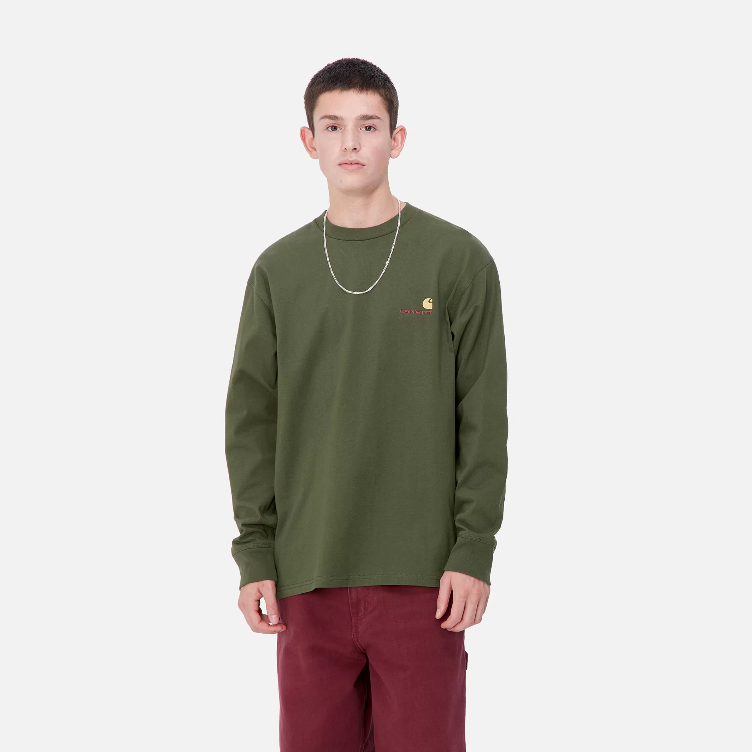 New Carhartt WIP L/S American Script T-Shirt Tarragon