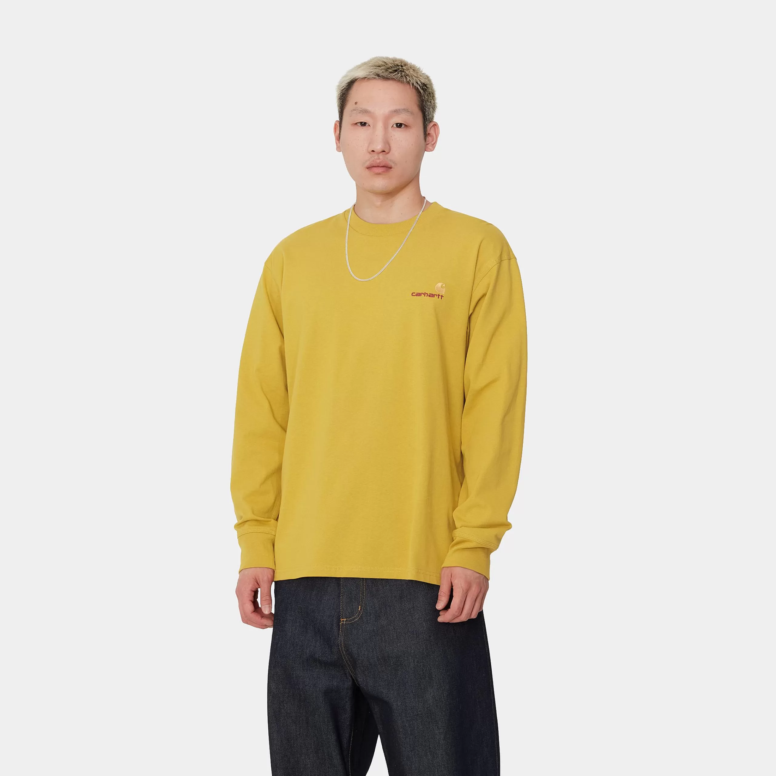 Cheap Carhartt WIP L/S American Script T-Shirt Golden Olive