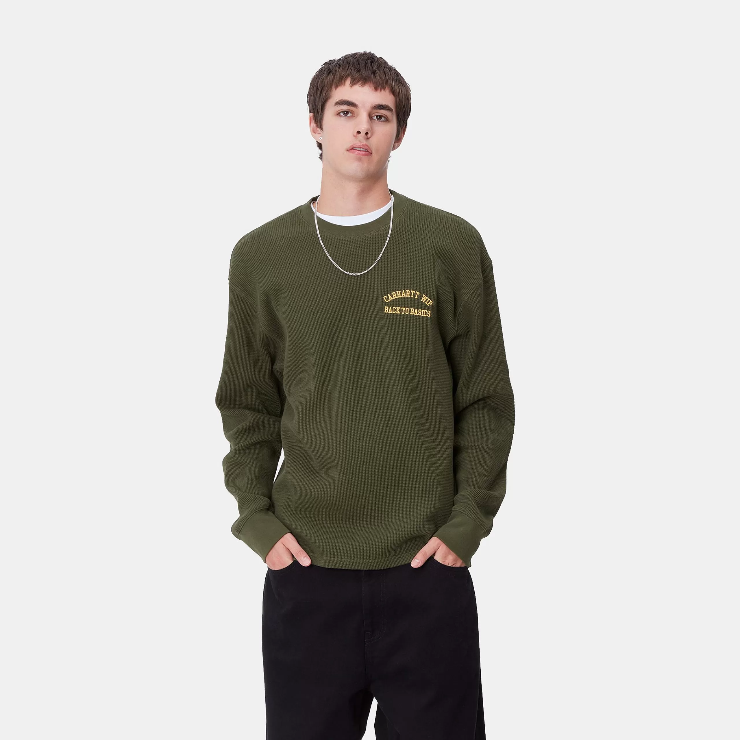 Best Sale Carhartt WIP L/S Basics Script T-Shirt Office Green / Winter Spice