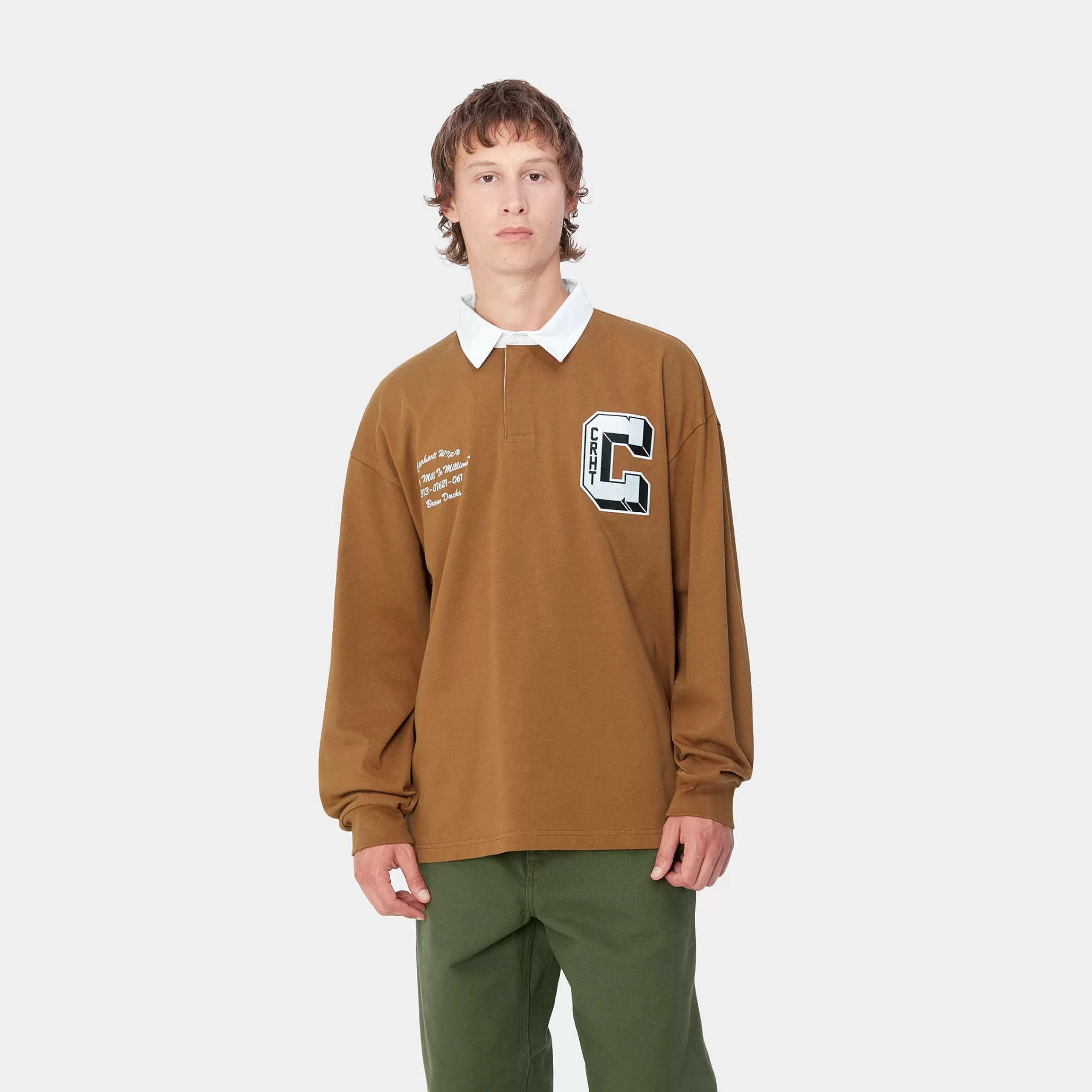 Cheap Carhartt WIP L/S Brown Ducks Rugby Shirt Hamilton Brown / White