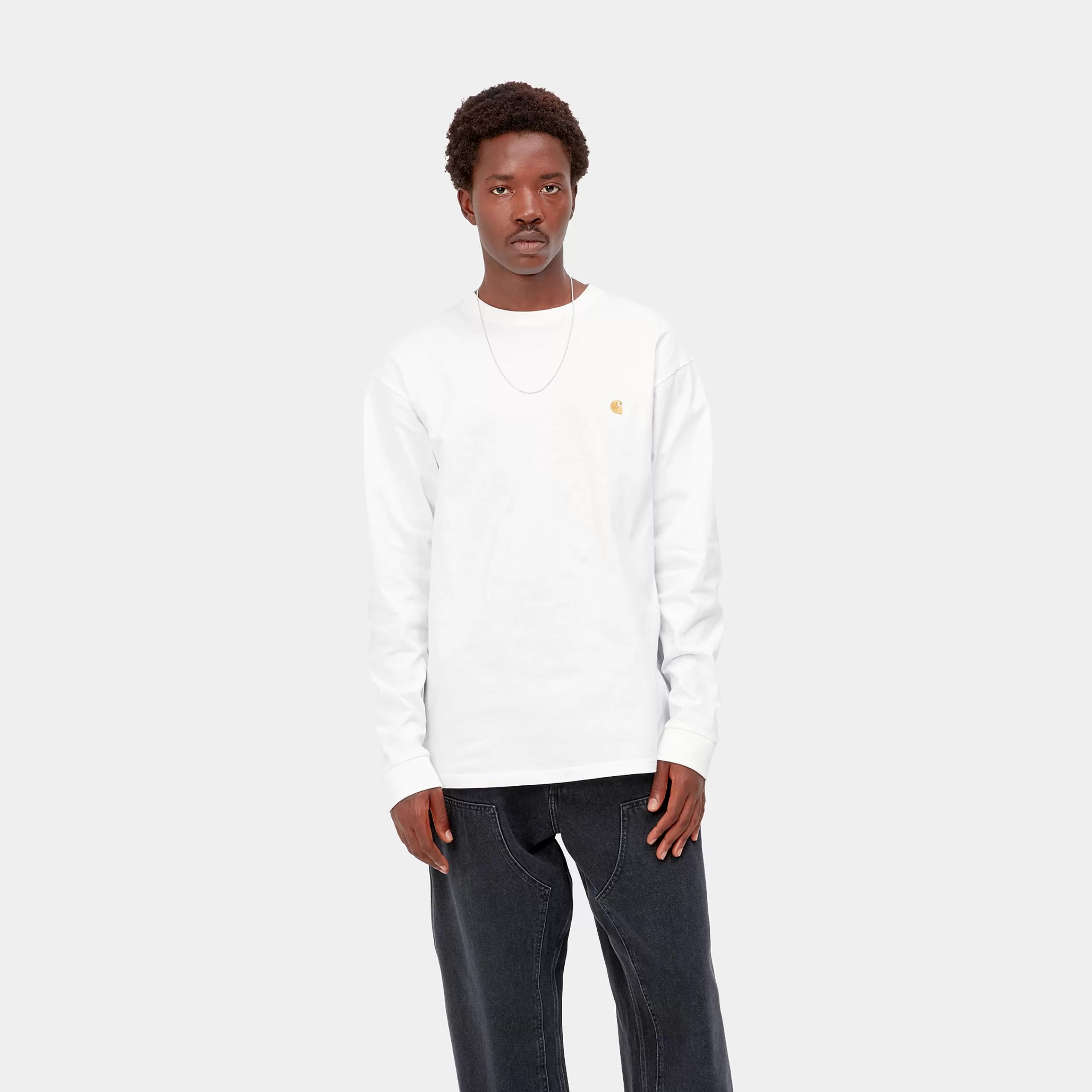 Sale Carhartt WIP L/S Chase T-Shirt White / Gold