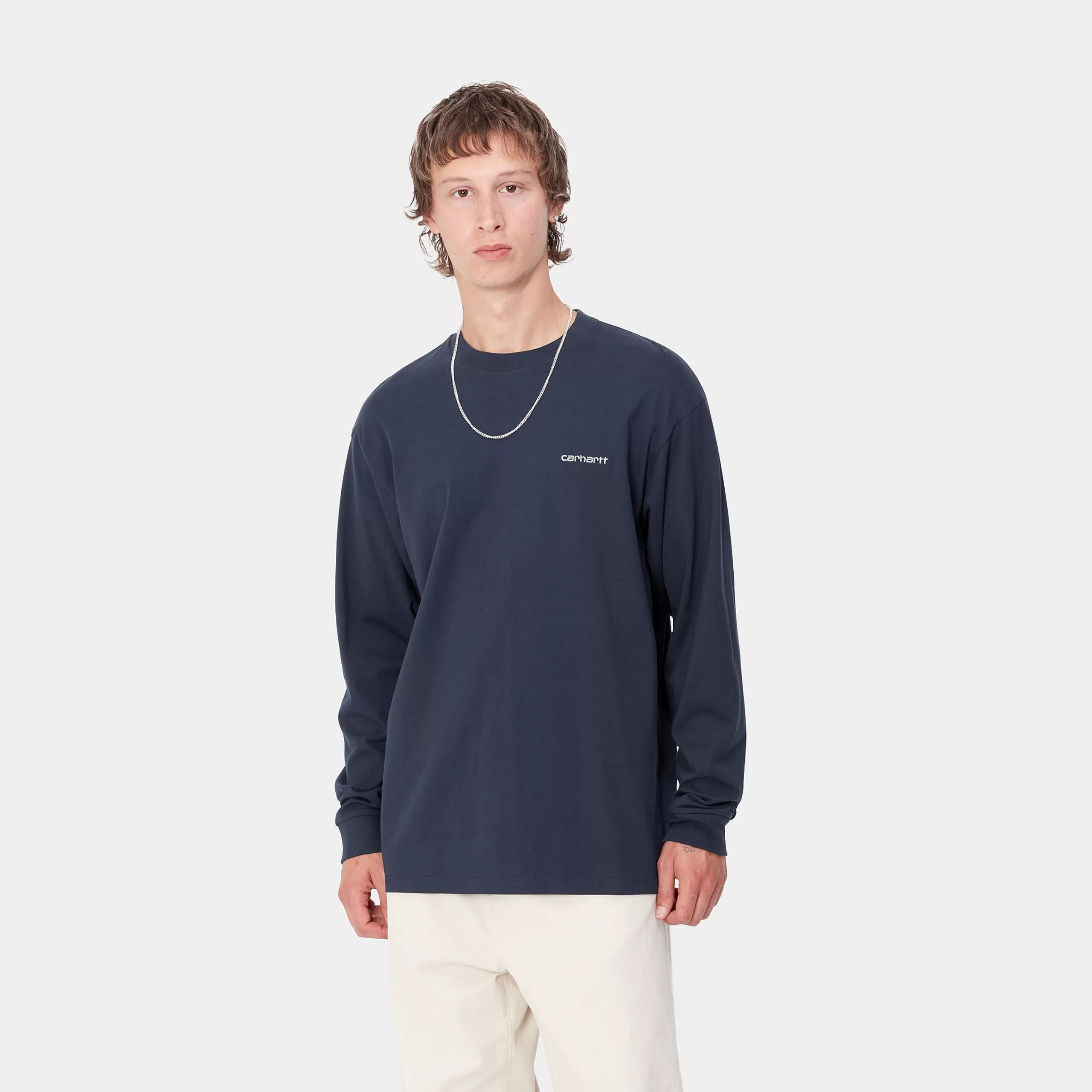 Cheap Carhartt WIP L/S Script Embroidery T-Shirt Air Force Blue / White
