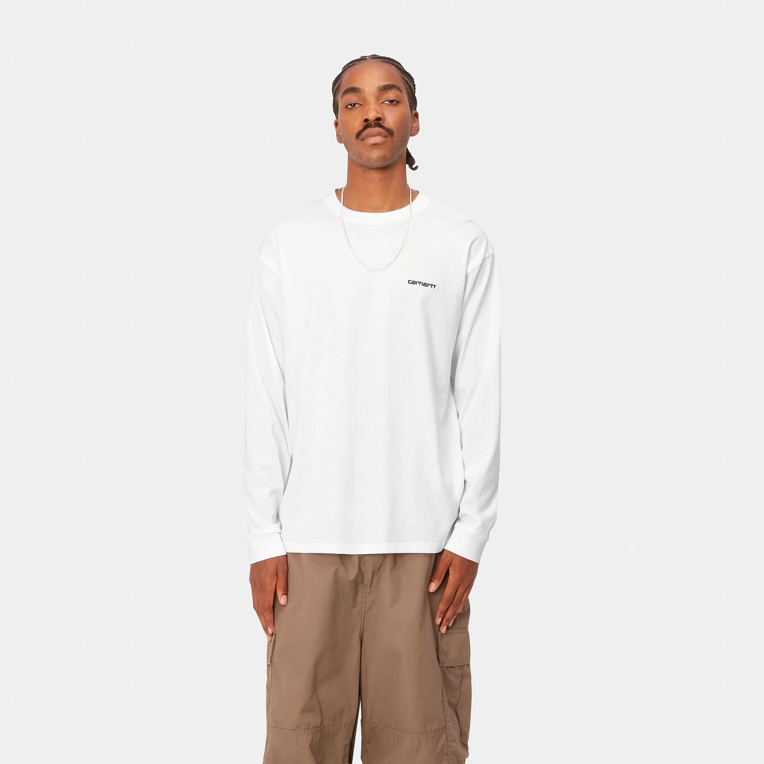 Cheap Carhartt WIP L/S Script Embroidery T-Shirt White / Black