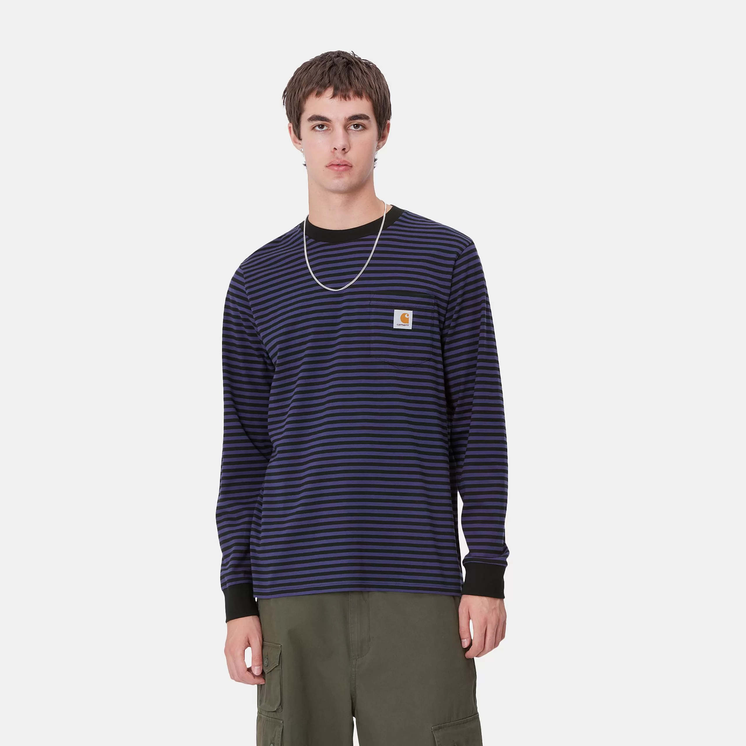 Hot Carhartt WIP L/S Verner Pocket T-Shirt Verner Stripe, Black / Aura