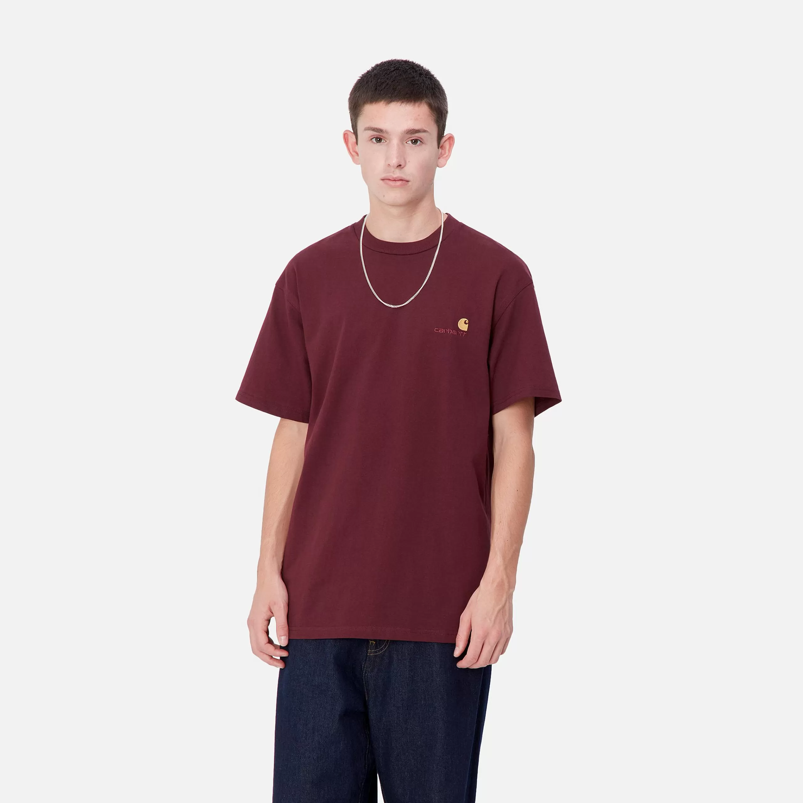 Discount Carhartt WIP S/S American Script T-Shirt Malbec